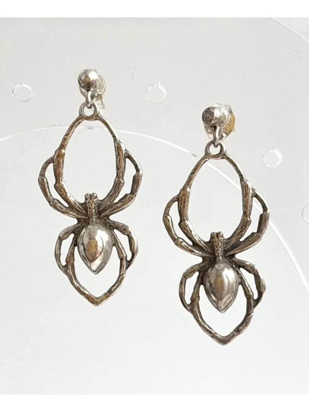 Awesome Spider Figural Hand Carved Vintage Sterling Silver 925 Drop Earrings